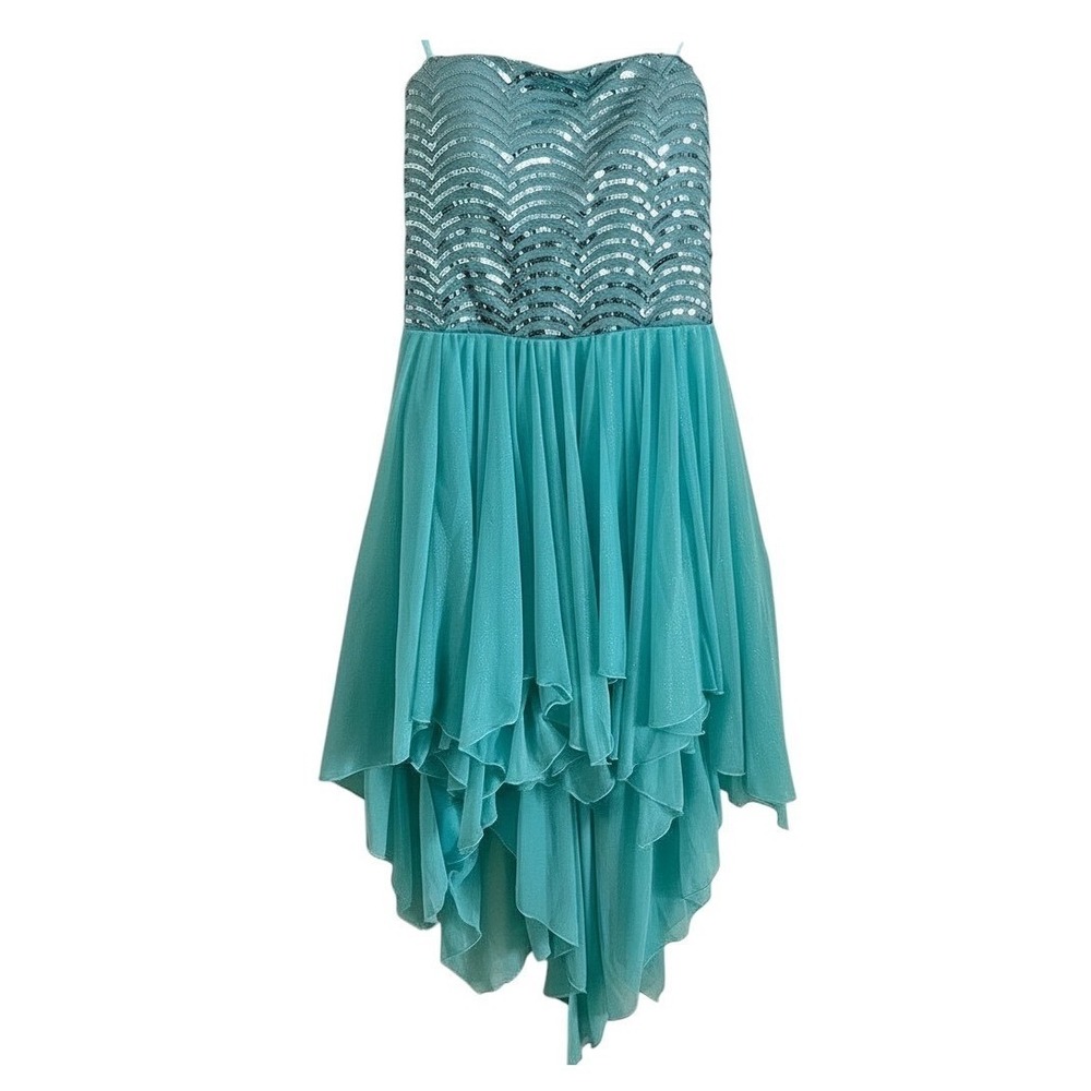 Love Reign Teal Sequin Handkerchief Hem Party Dress‎ Size 11 Homecoming Prom